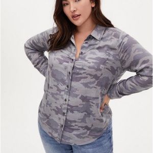 Torrid Camo Relaxed Fit Brushed Rayon Button-Up Shirt